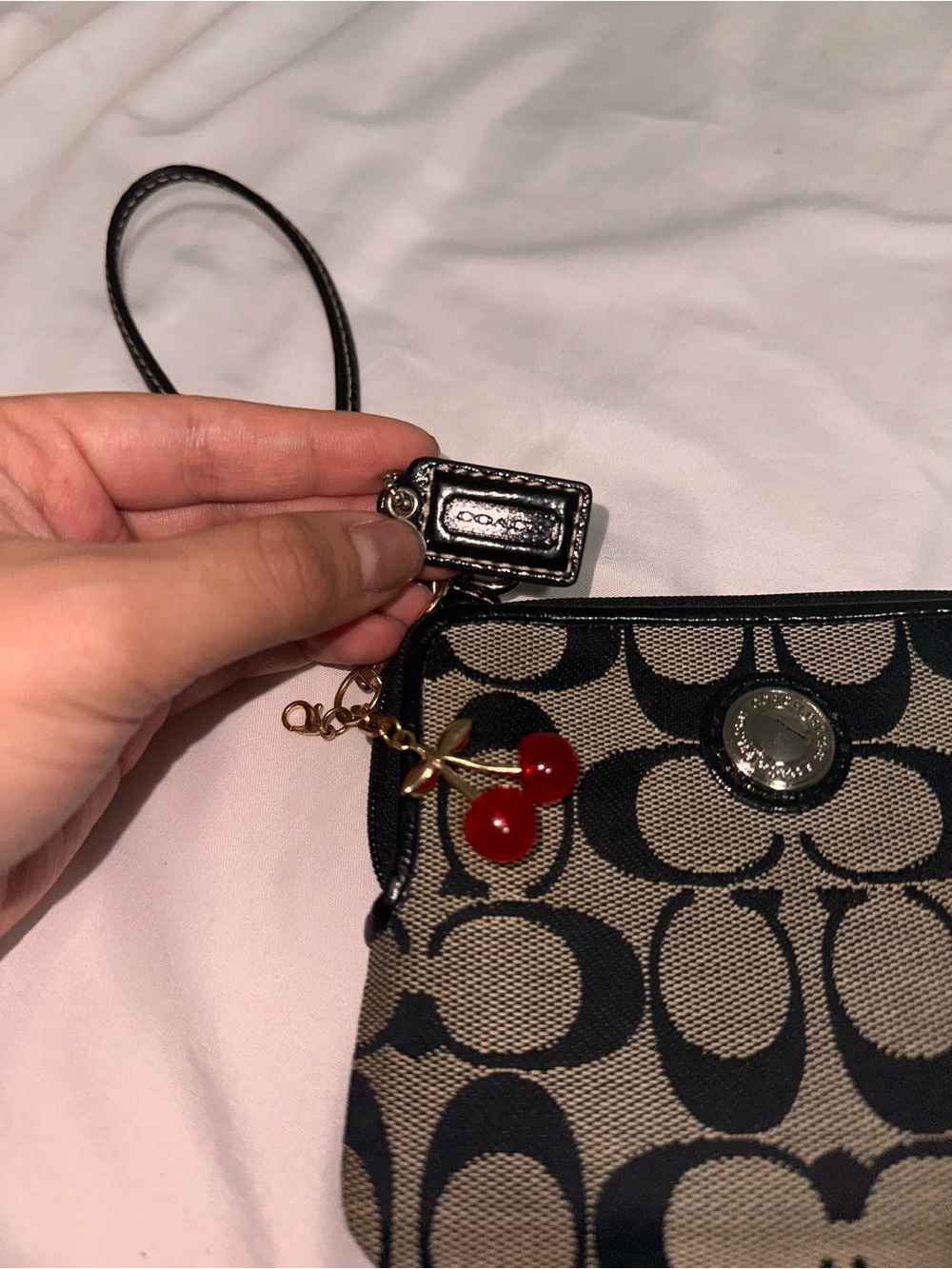 Y2K Coach Signature Wristlet in Black/Tan